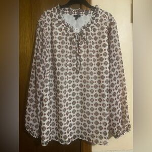 Talbots 1X Plus Bohemian Blouse w/ Ruffled Collar